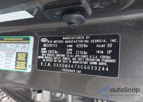 2012 Kia Optima Lx from USA, damaged, VIN 5XXGM4A73CG033244